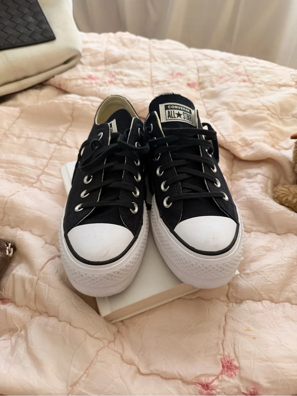Converse Black and White Low Top Platform Sneakers